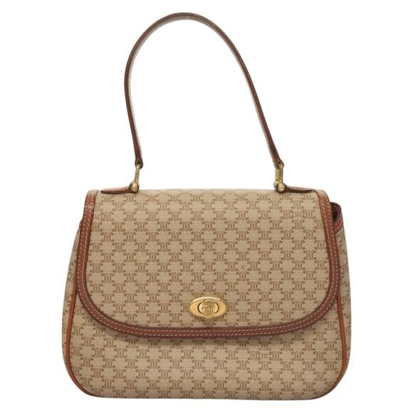 CELINE Macadam Canvas Hand Bag Pvc Beige Gold - Picture 2 of 13